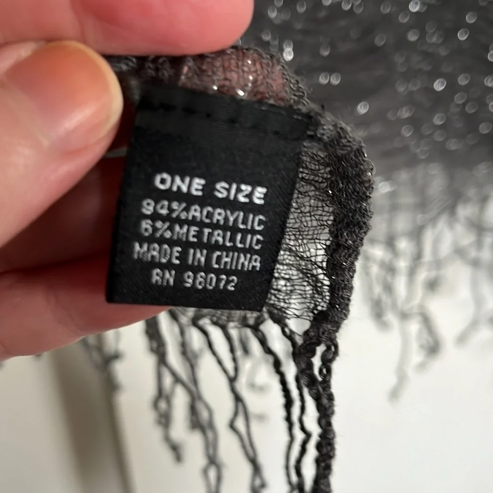 Long gray scarf or wrap with metallic thread woven in | 88x20